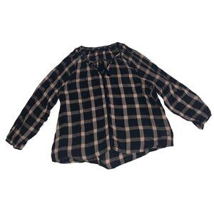 American Eagle Size XXL Tunic Peasant Top Blouse Plaid Tassels Plus Blue AEO